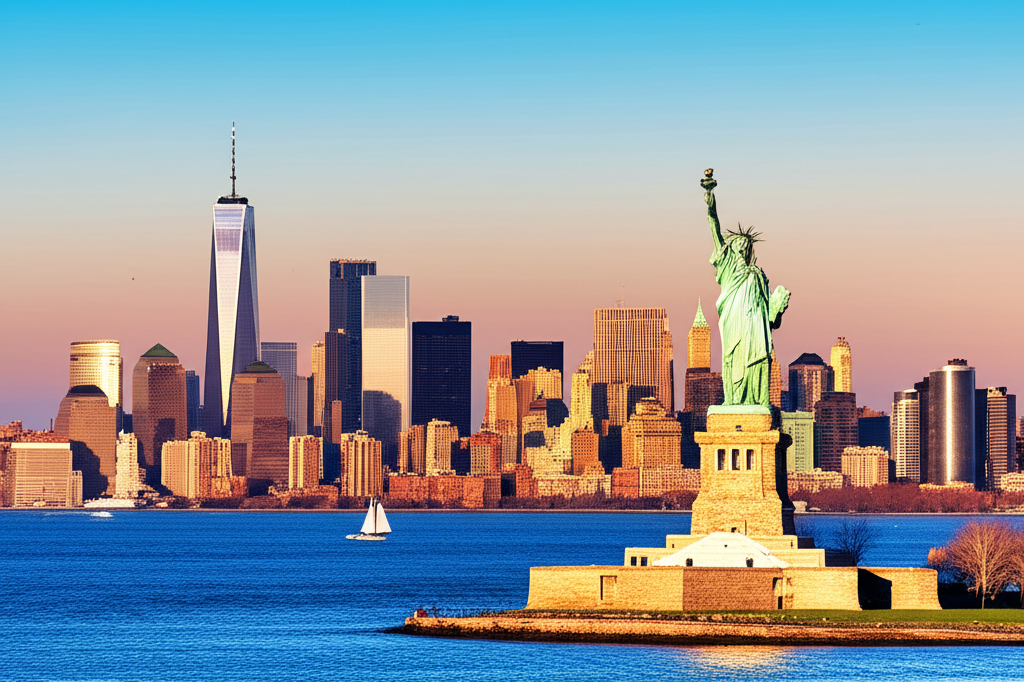 Skyline de Nova York com a Estátua da Liberdade